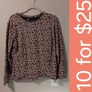 dip Floral Long-Sleeve Top in Brown and Pink